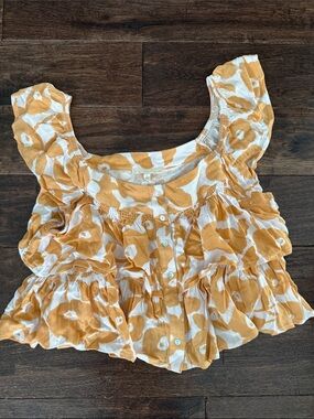 Promesa Mustard and White Ruffle Crop Top